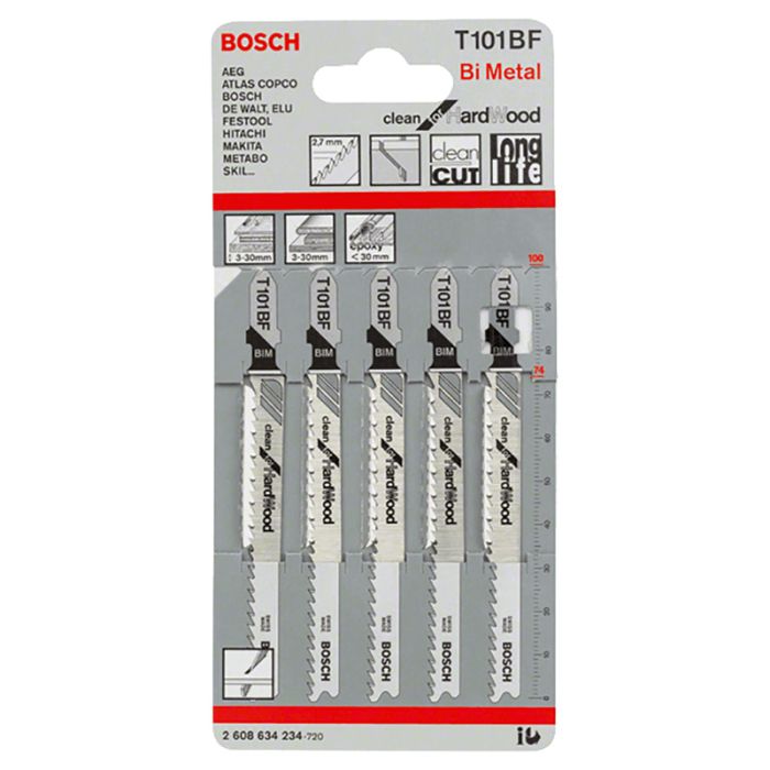 Набор пилок для лобзика по дереву Bosch T101BF 100мм 5шт (234)