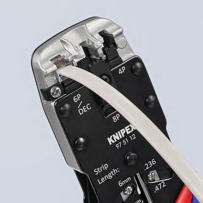 Пресс-клещи для штекеров RJ, 3 гнезда, RJ 10 (4-pin), RJ 11/12 (6-pin), RJ 45 (8-pin), 200 мм
