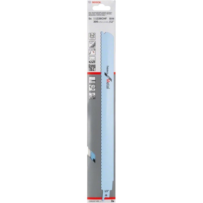 Полотно для сабельной пилы по металлу Bosch S1226CHF 300мм 5шт (406)