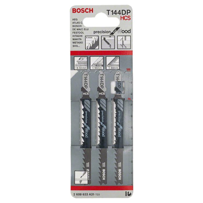 Набор пилок для лобзика по дереву Bosch T144DP HCS 100мм 3шт (A31)