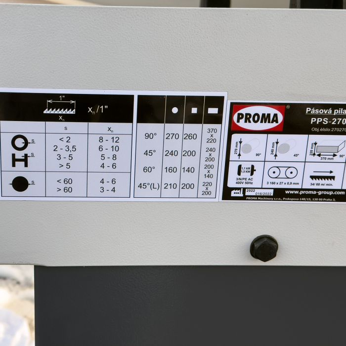 PROMA PPS-270HPA полуавтоматический ленточнопильный станок по металлу