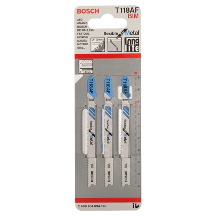 Набор пилок для лобзика по металлу Bosch T118AF BIM 92мм 3шт (694)