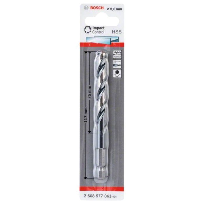 Сверло по металлу Bosch HSS-G Impact Control 8х117мм 1/4" (061)
