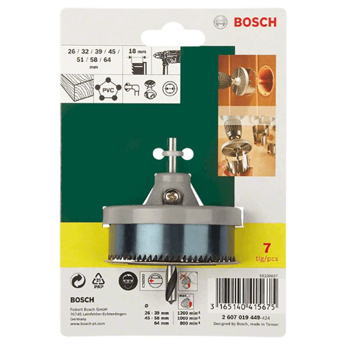 Набор пильных венцов по дереву Bosch 26-64х18мм 7шт (449)