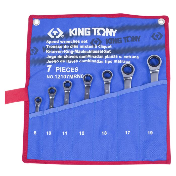 Набор комбинированных трещеточных ключей KINGTONY 8-19 мм чехол из теторона, 7 предметов