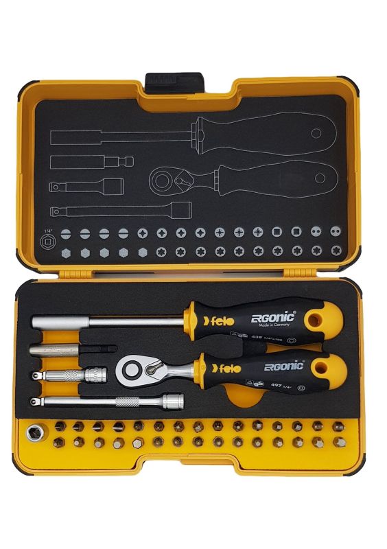 Felo Набор бит SL/Hex/PH/PZ/Torx/SQ/Spanner с трещоткой и отверткой под биты в кейсе, 36 шт 05783606