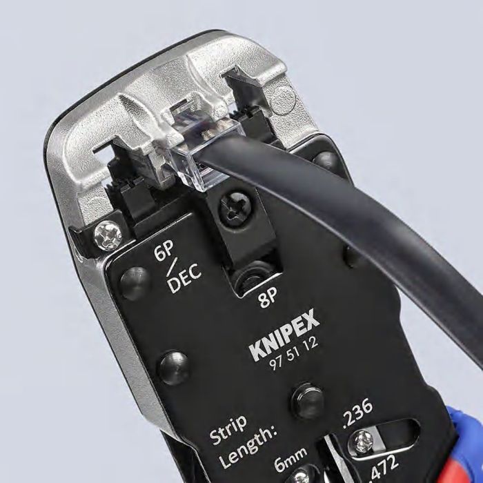 Пресс-клещи для штекеров RJ, 3 гнезда, RJ 10 (4-pin), RJ 11/12 (6-pin), RJ 45 (8-pin), 200 мм