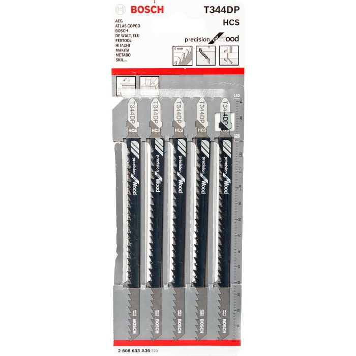 Набор пилок для лобзика по дереву Bosch T344DP 152мм 5шт (A36)