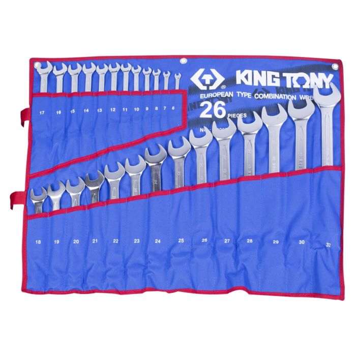 Набор комбинированных ключей KINGTONY 6-32 мм чехол из теторона, 26 предметов