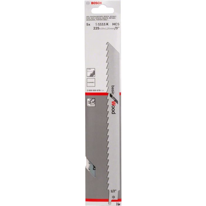Полотно для сабельной пилы по дереву Bosch S1111K 225мм 2шт (617)