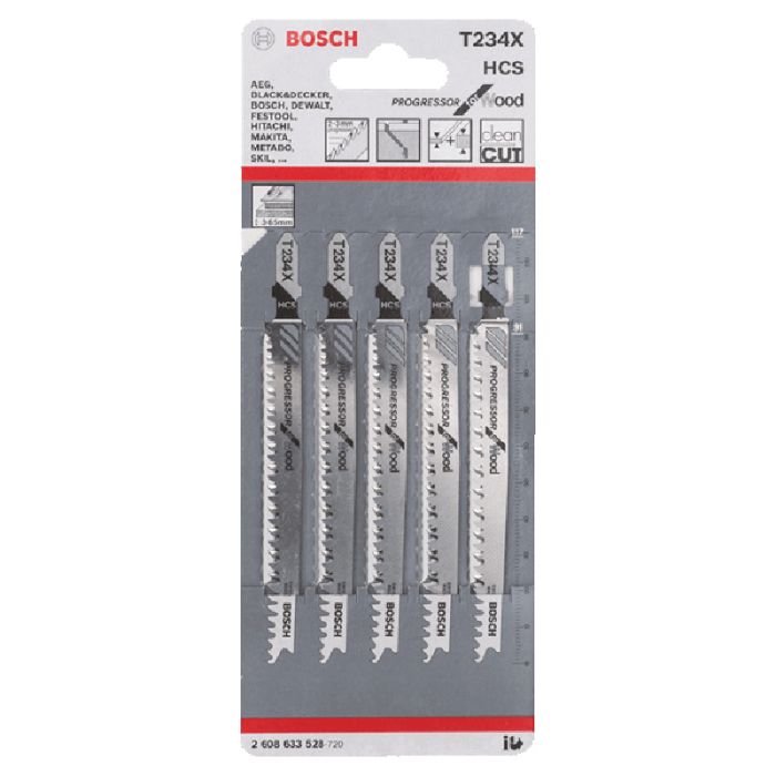 Набор пилок для лобзика по дереву Bosch T234X 117мм 5шт (528)