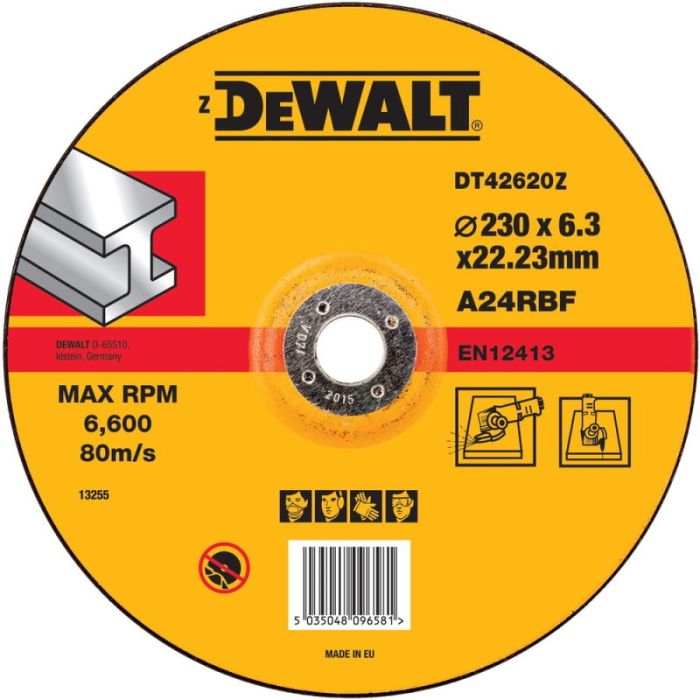 Круг шлифовальный по металлу DeWalt Industrial DT42620Z 230х6.3x22.2мм
