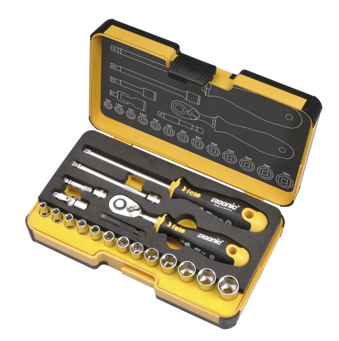 Felo Набор головок с трещоткой и отверткой 1/4" ERGONIC в кейсе, 19 шт 05781956