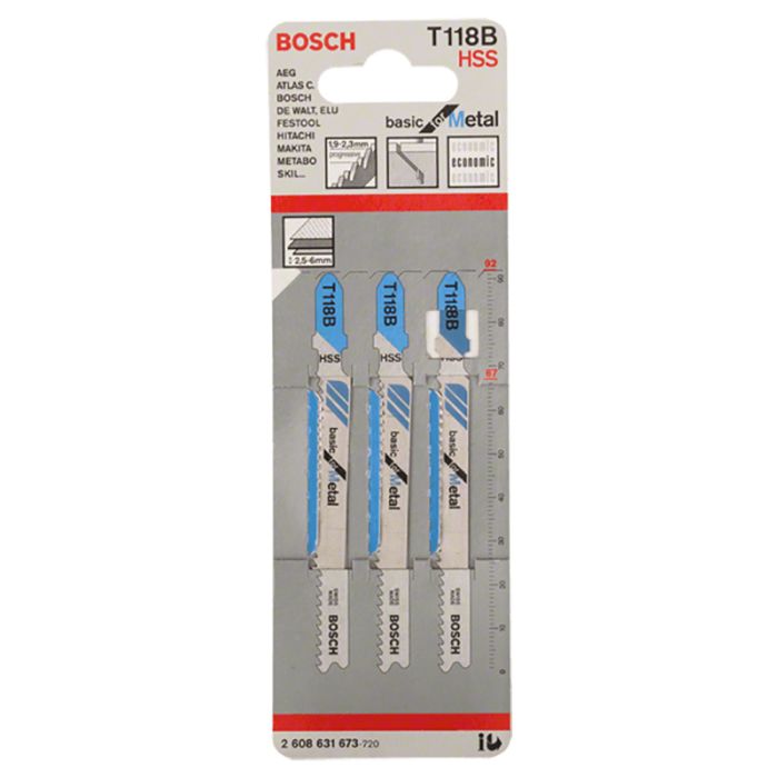 Набор пилок для лобзика по металлу Bosch T118B HSS 92мм 3шт (673)