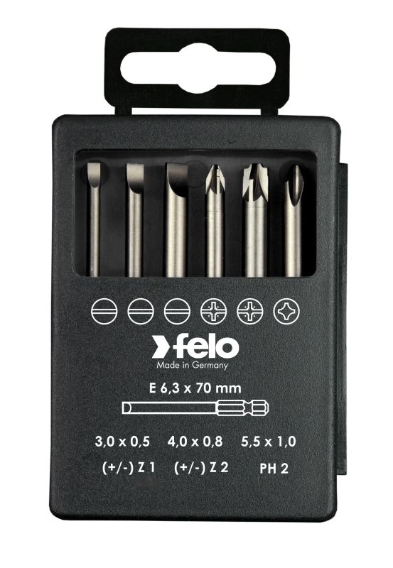 Набор бит SL/Z (+/-) Industrial 70 мм в кейсе, 6 шт, Felo 03192716