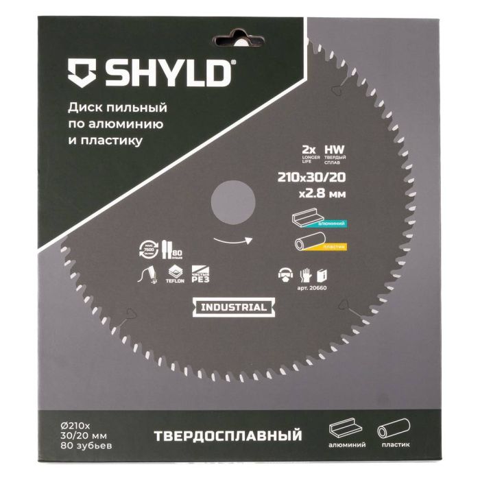 Диск пильный по алюминию и пластику SHYLD 210х30/20мм 80Т (20660)