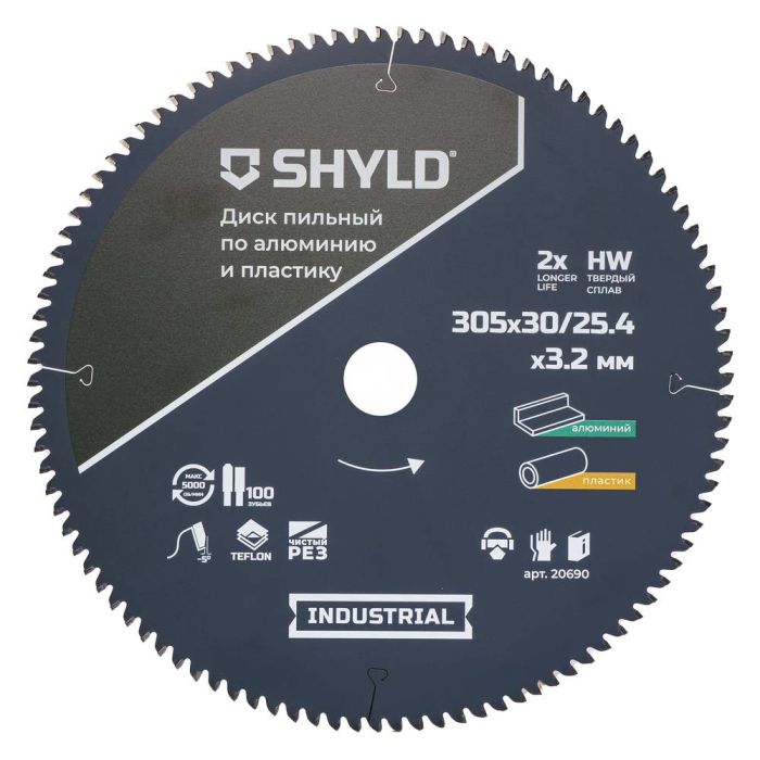 Диск пильный по алюминию и пластику SHYLD 305х30/25.4мм 100Т (20690)