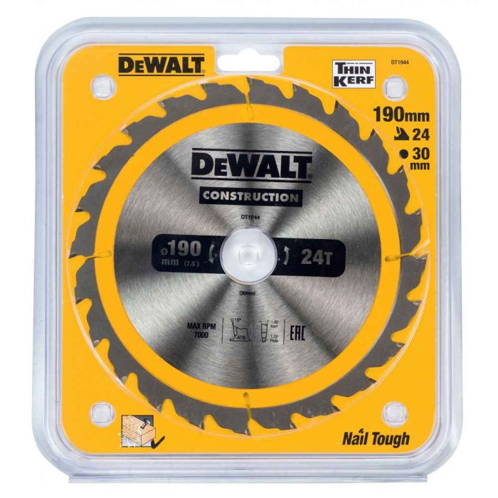 Диск пильный по дереву DeWalt CONSTRUCTION DT1944 190х30мм 24T
