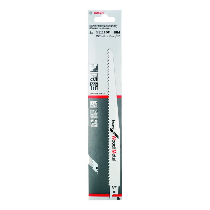 Полотно для сабельной пилы по металлу и дереву Bosch S1111DF 225мм 2шт (273)