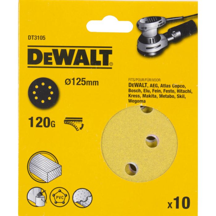 Круг шлифовальный DeWalt DT3105 8 отверстий 125мм 120G 10шт