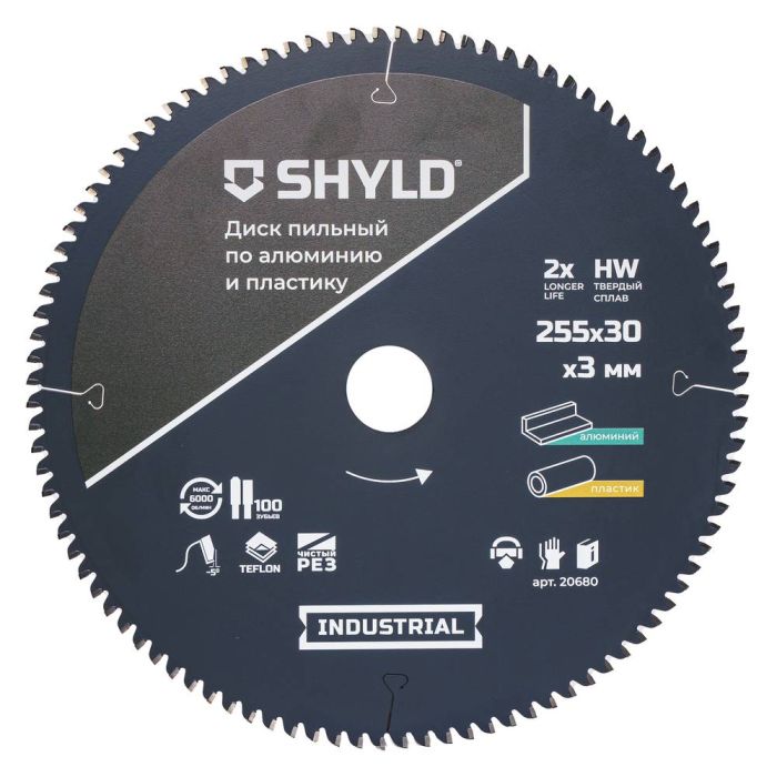 Диск пильный по алюминию и пластику SHYLD 255х30мм 100Т (20680)