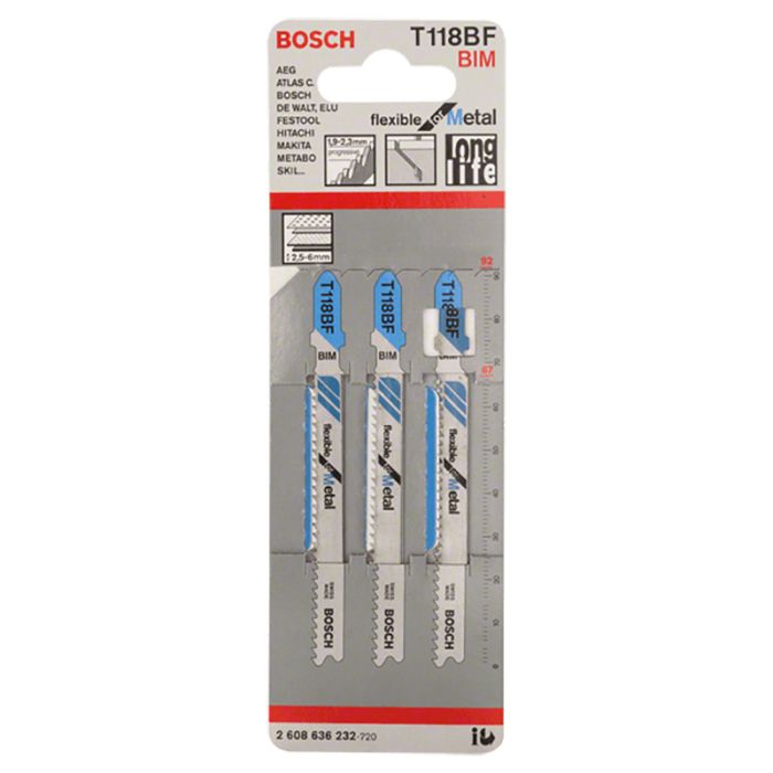 Набор пилок для лобзика по металлу Bosch T118BF BIM 92мм 3шт (232)