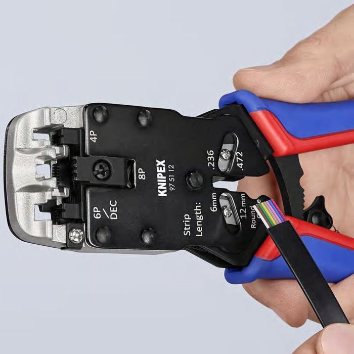 Пресс-клещи для штекеров RJ, 3 гнезда, RJ 10 (4-pin), RJ 11/12 (6-pin), RJ 45 (8-pin), 200 мм, SB