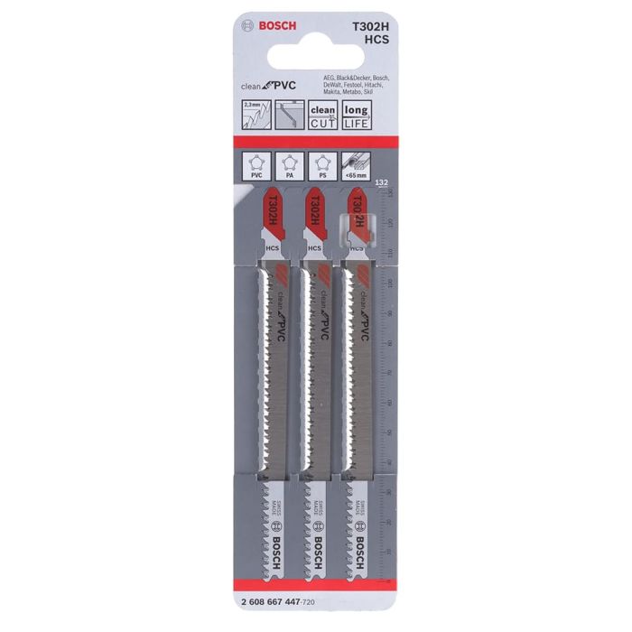 Набор пилок для лобзика по ПВХ Bosch T302H CleanPVC 132мм 3шт (447)