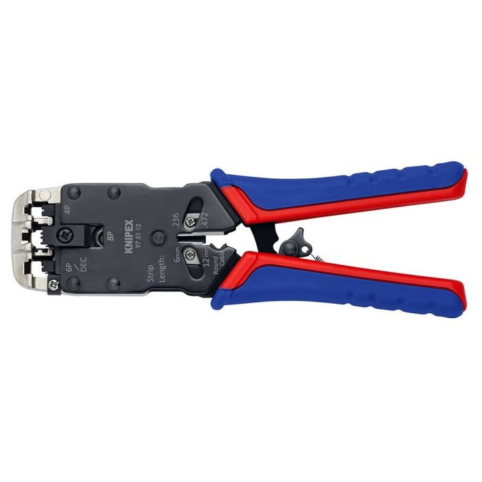 Пресс-клещи для штекеров RJ, 3 гнезда, RJ 10 (4-pin), RJ 11/12 (6-pin), RJ 45 (8-pin), 200 мм