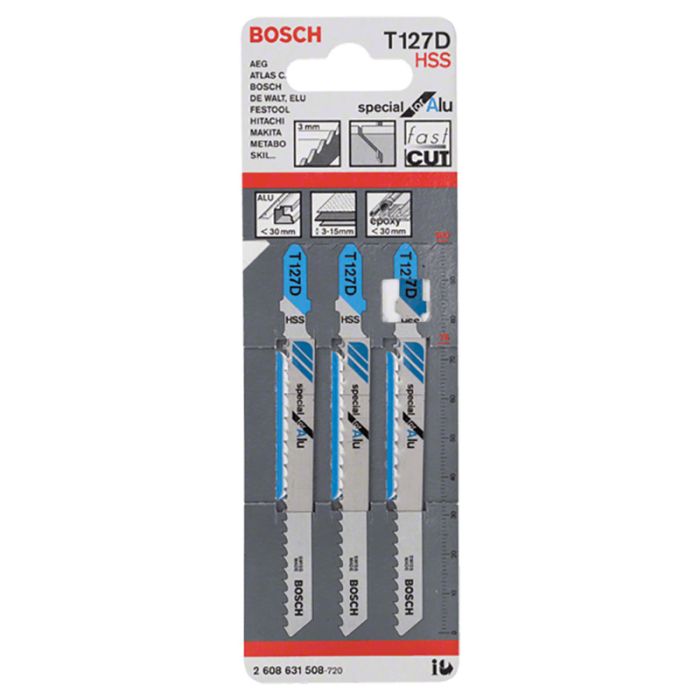 Набор пилок для лобзика по аллюминию Bosch T127D HSS 100мм 3шт (508)