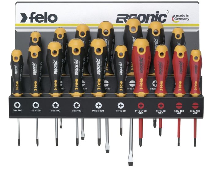 Felo Набор отверток SL/PZ/PH/Tx Ergonic и отверток VDE на стальной стойке, 17 шт 40091743