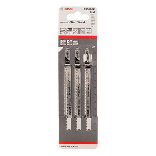 Набор пилок для лобзика по дереву Bosch T308BFP 117мм 3шт (736)